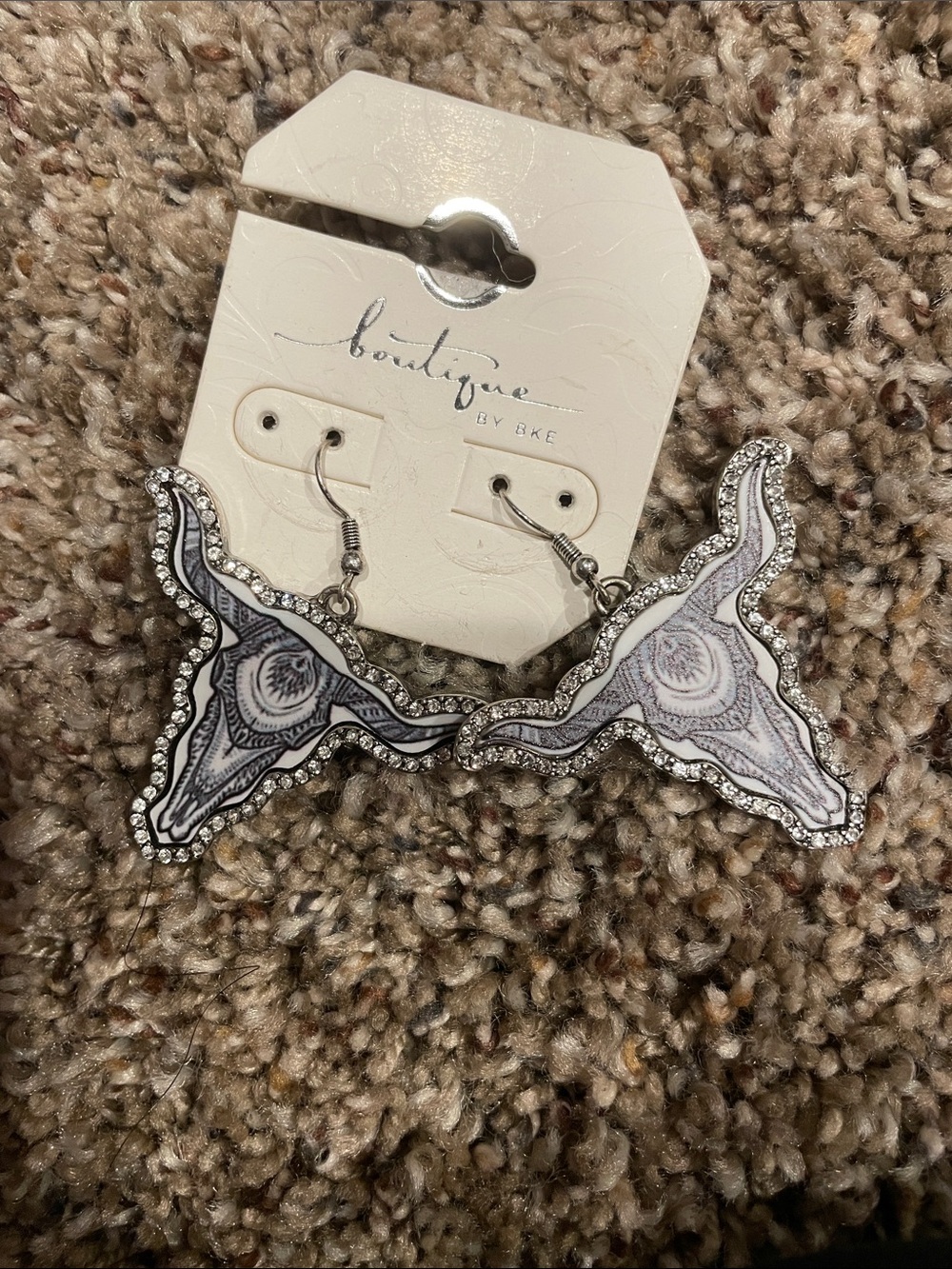 Silver-Tone Bull Skull Dangle Earrings